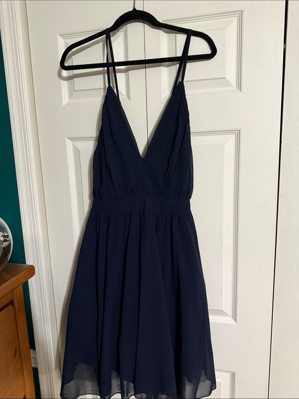 Navy V-Neck Spaghetti Strap Mini Dress
